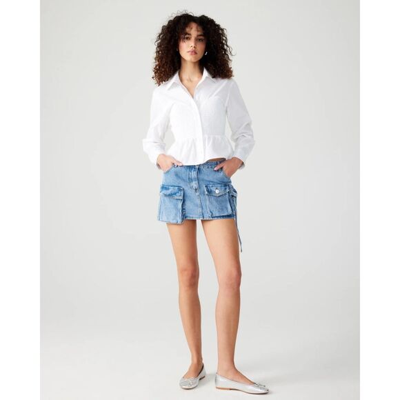 NWT Steve Madden Marisol Cotton Smocked Corset Detail Shirt in White Size Small - Picture 2 of 16